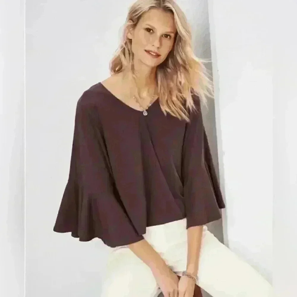 GARNET HILL Women's Bell-Sleeve Knit Top Black Size Large